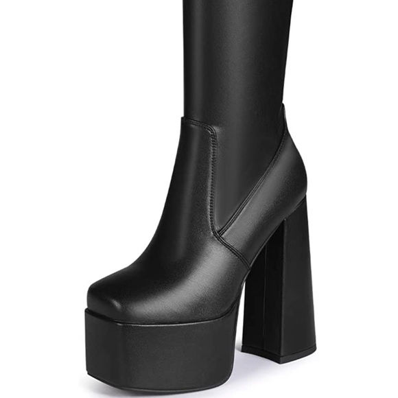 Black platform knee high boots vegan - Picture 3 of 8